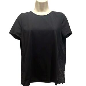 Ann Taylor Women’s Black Pleated Back Swing Blouse Eyelet Lace Size Medium